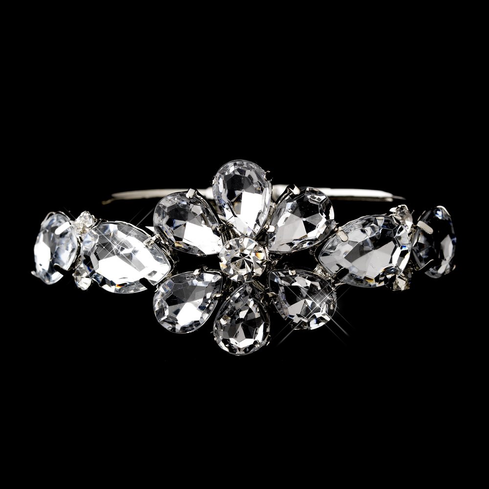 Silver Austrian Crystal Flower Bridal Bracelet