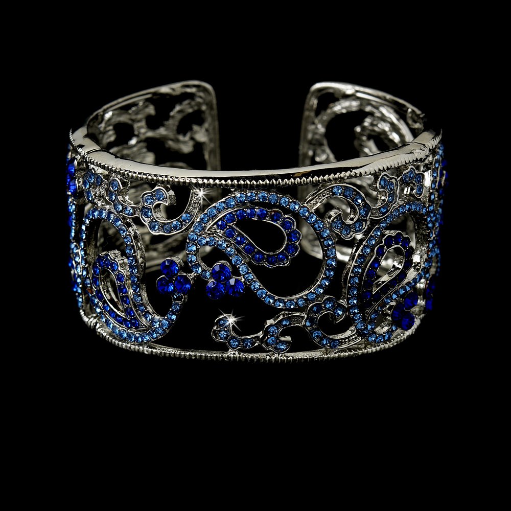 Silver Blue Clear Rhinestone Crystal Cuff Bracelet