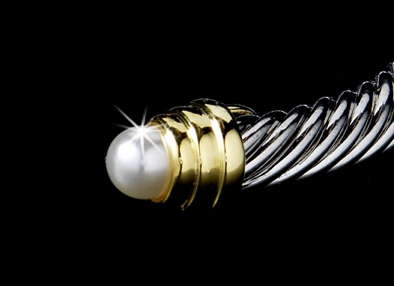 Silver White Pearl Gold Tipped Designer Bangle Bracelet