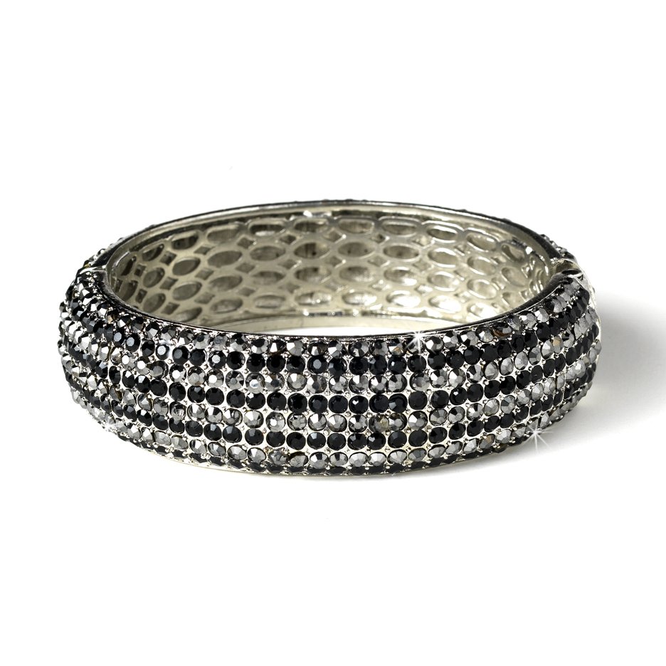 Silver Black Clear Rhinestone Crystal Bangle Bracelet