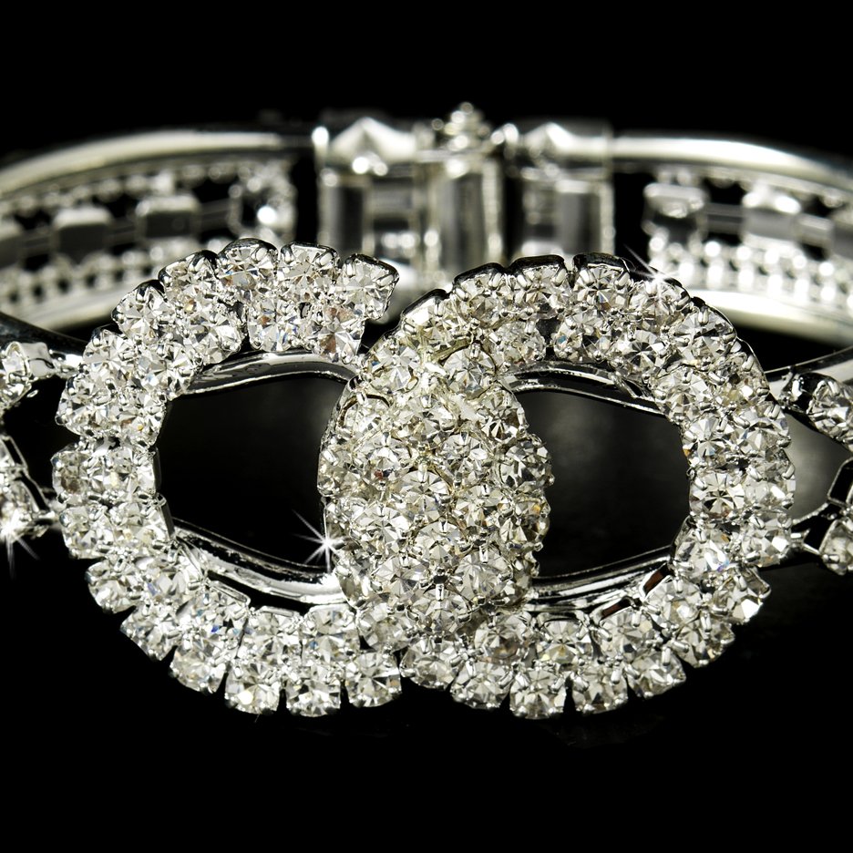 Silver Rhinestone Crystals Round Cuff Bracelet