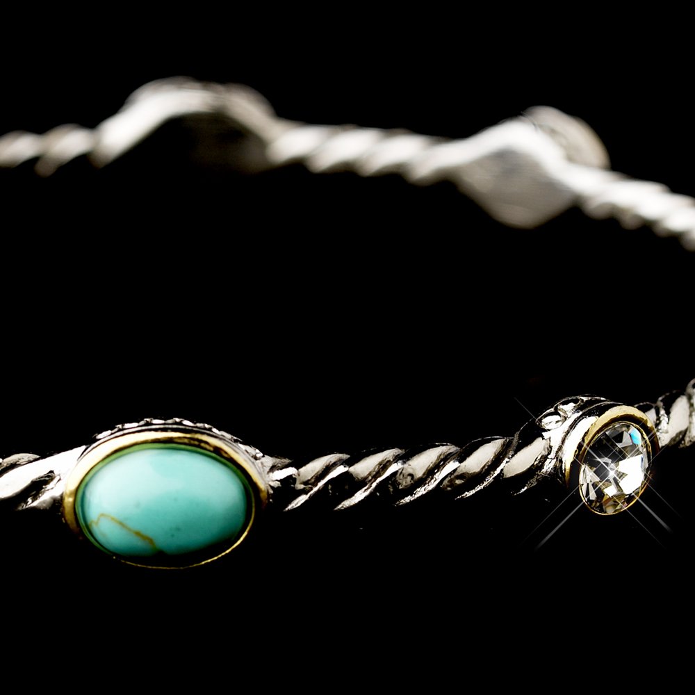Silver Pearl Austrian Crystal Turquoise Bangle Bracelet