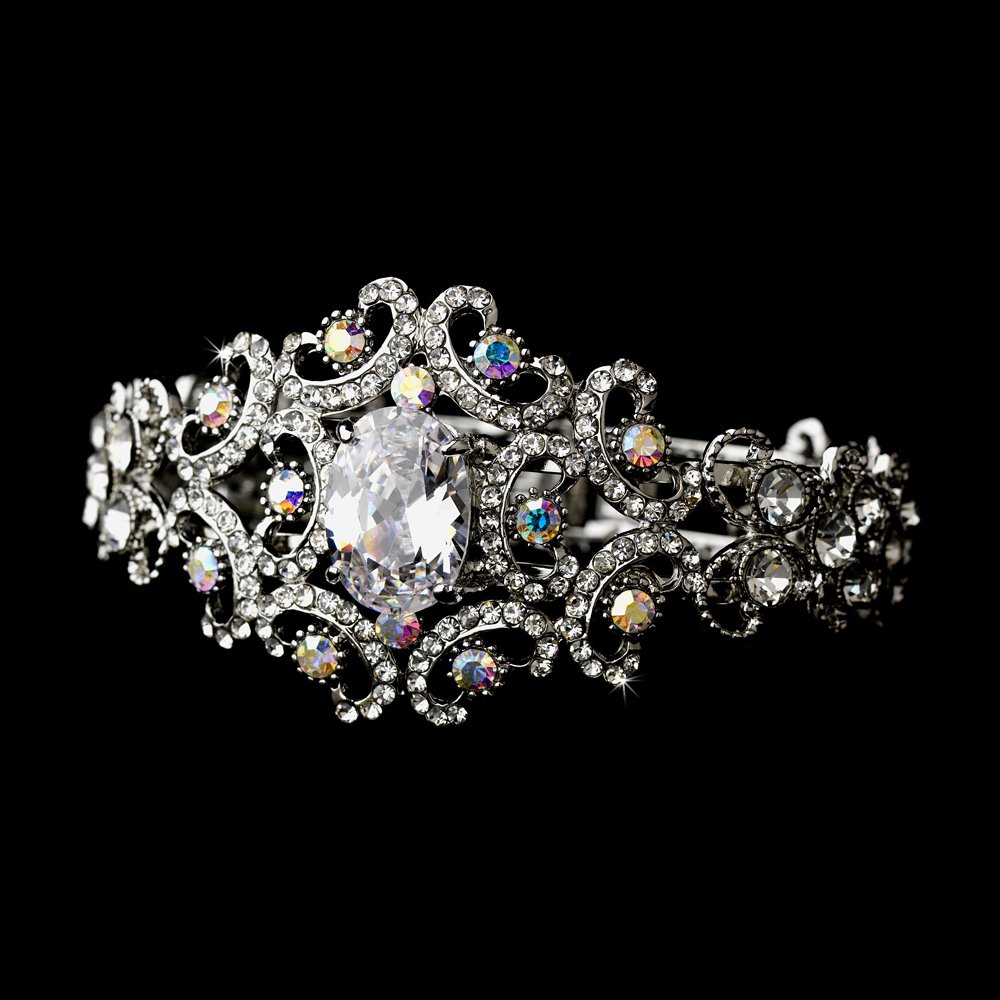 Silver AB Clear Rhinestone Crystal Cuff Bracelet