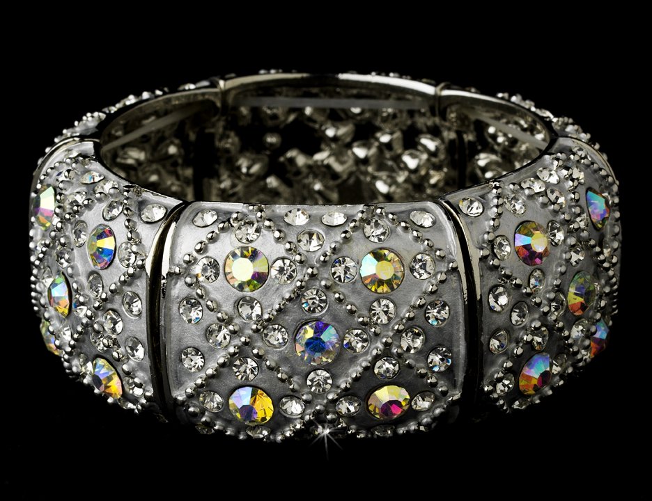 Silver Clear AB Rhinestone Crystal Cuff Bracelet