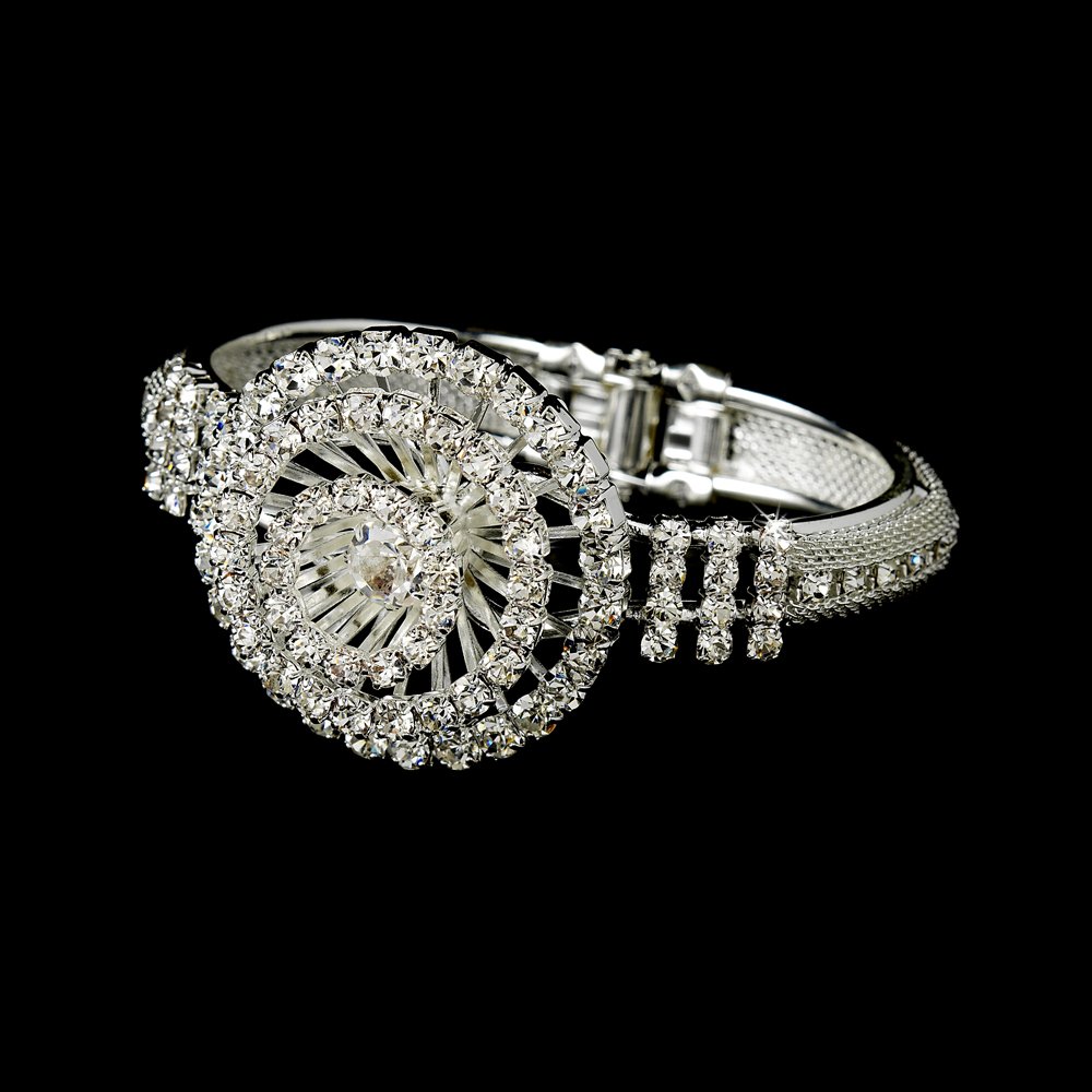 Silver Rhinestone Crystal Round Cuff Bracelet