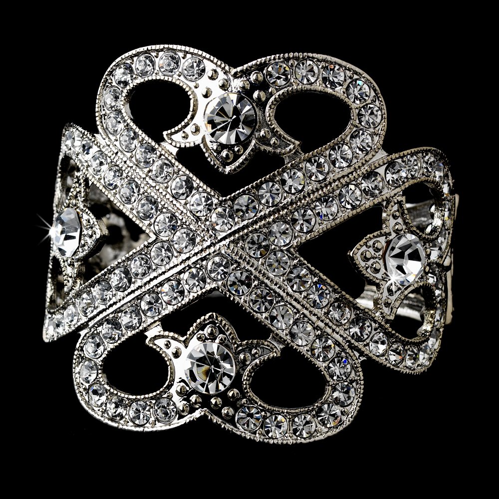 Vintage Silver Rhinestone Crystal Bangle Bracelet