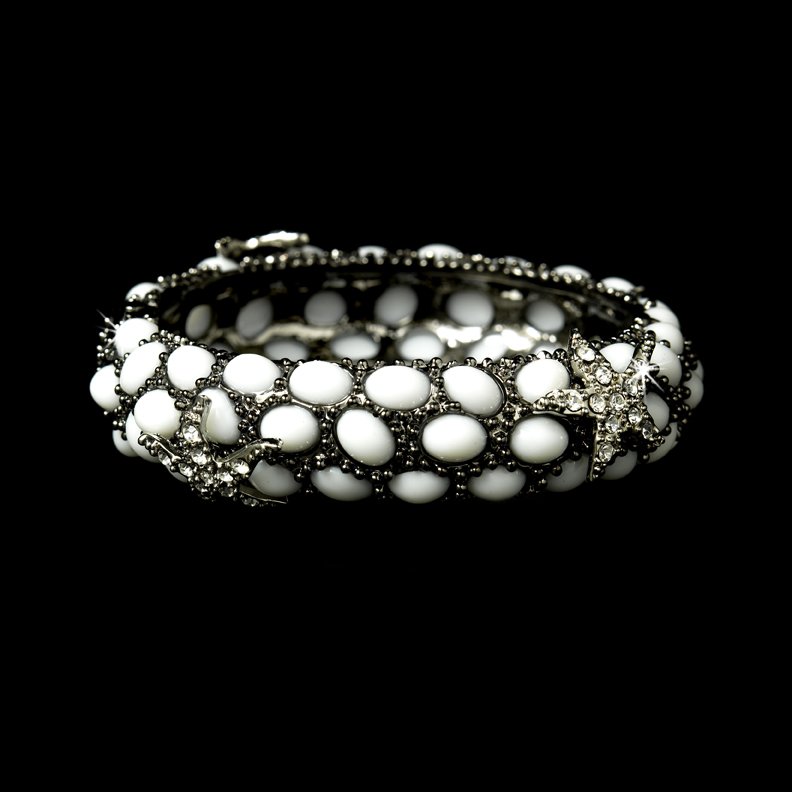 Silver White Rhinestone Crystal Starfish Cuff Bracelet