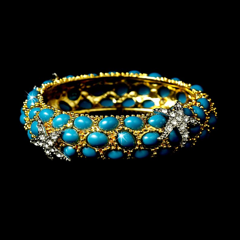 Gold Turquoise Rhinestone Crystal Starfish Bracelet