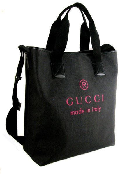 Gucci 231859 Black/Pink Tall Nylon Tote Bag Handbag