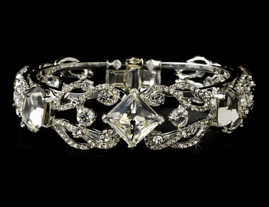 Silver Clear Large Rhinestone Crystal Cuff Bracelet