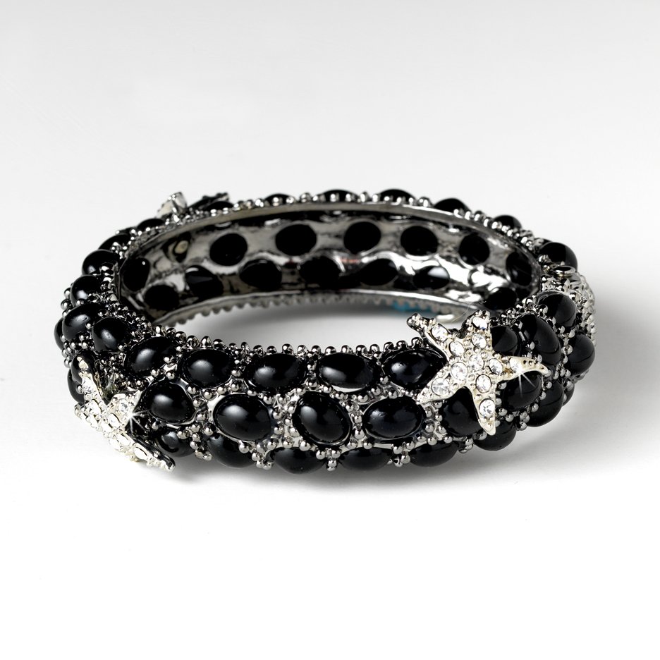 Silver Black Rhinestone Crystal Starfish Cuff Bracelet