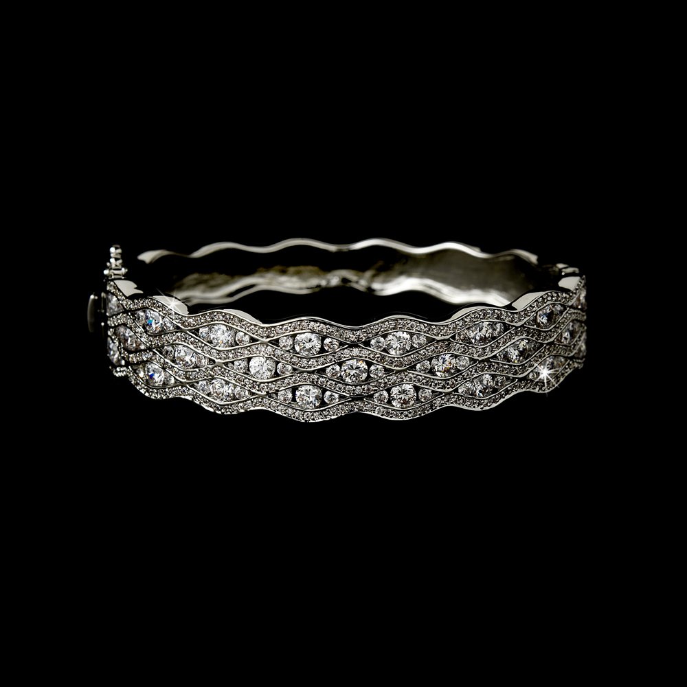 Elegant Sterling Silver Cubic Zirconia Bangle Bracelet