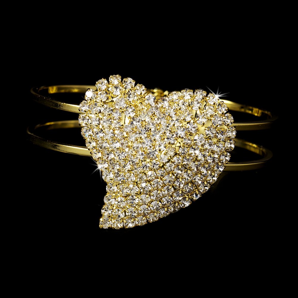 Gold Rhinestone Crystal Heart Cuff Bridal Bracelet