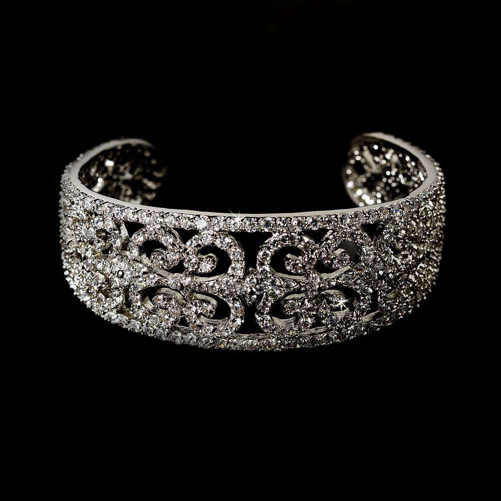 Elegant Silver Rhinestone Crystal Cuff Bracelet