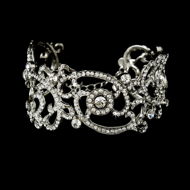Rhodium Vintage Cubic Zirconia Cuff Bracelet