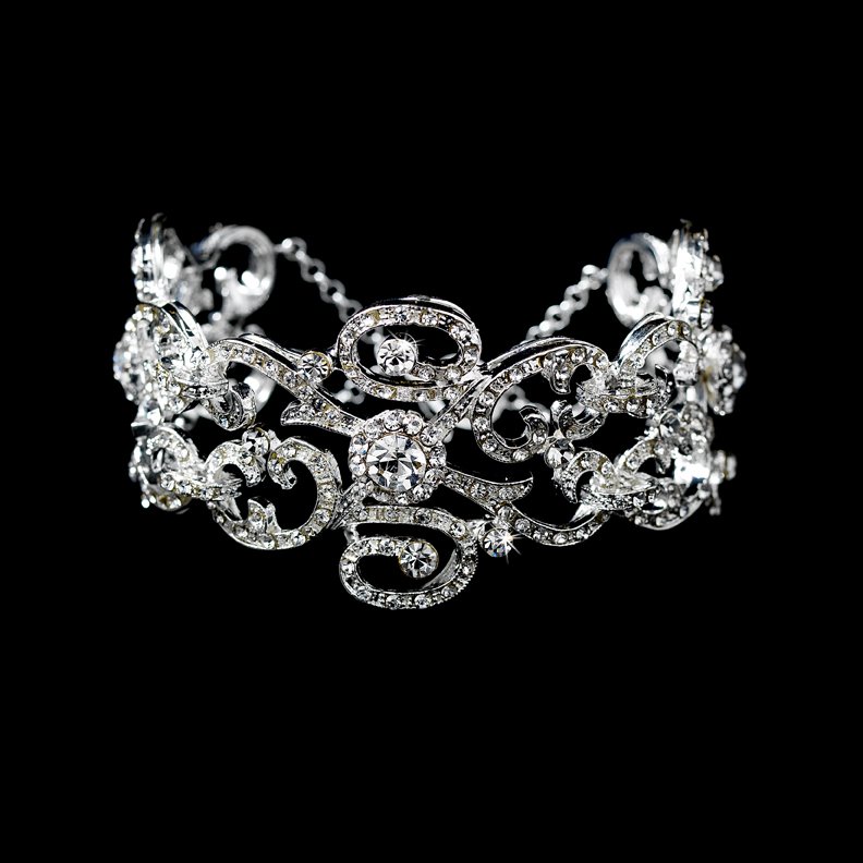Silver Vintage Rhinestone Crystal Swirl Bridal Bracelet