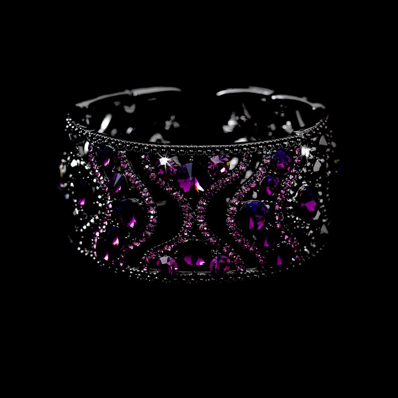 Silver Amethyst Rhinestone Crystal Cuff Bracelet