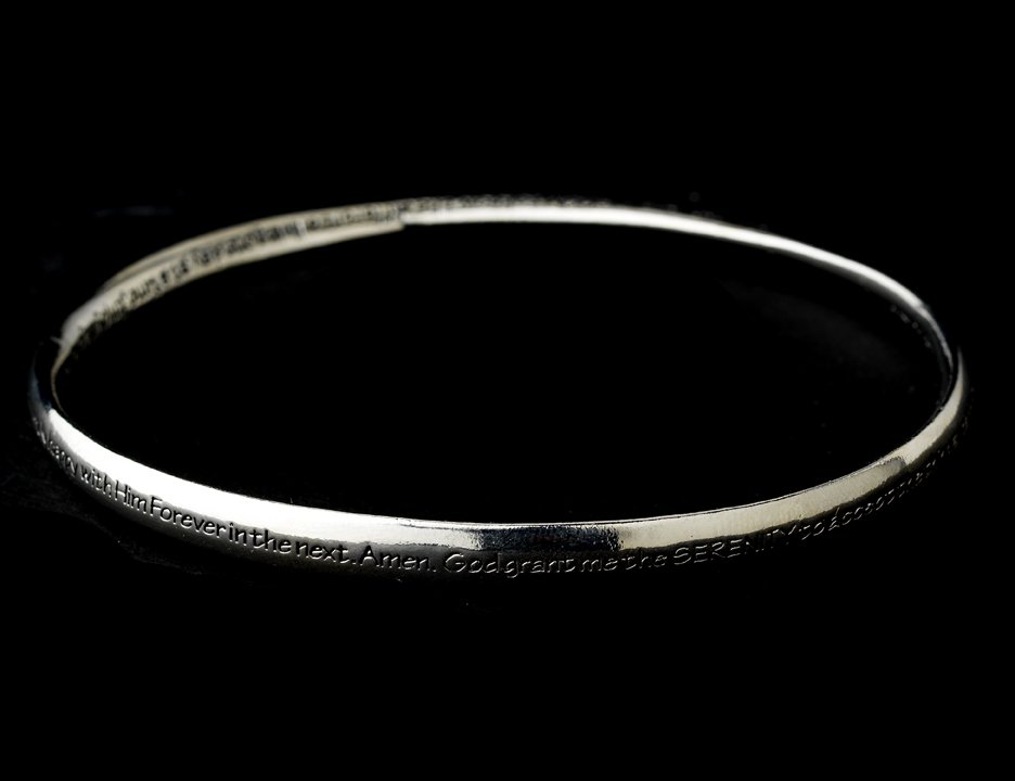 Silver Peace Prayer of Saint Francis Bangle Bracelet
