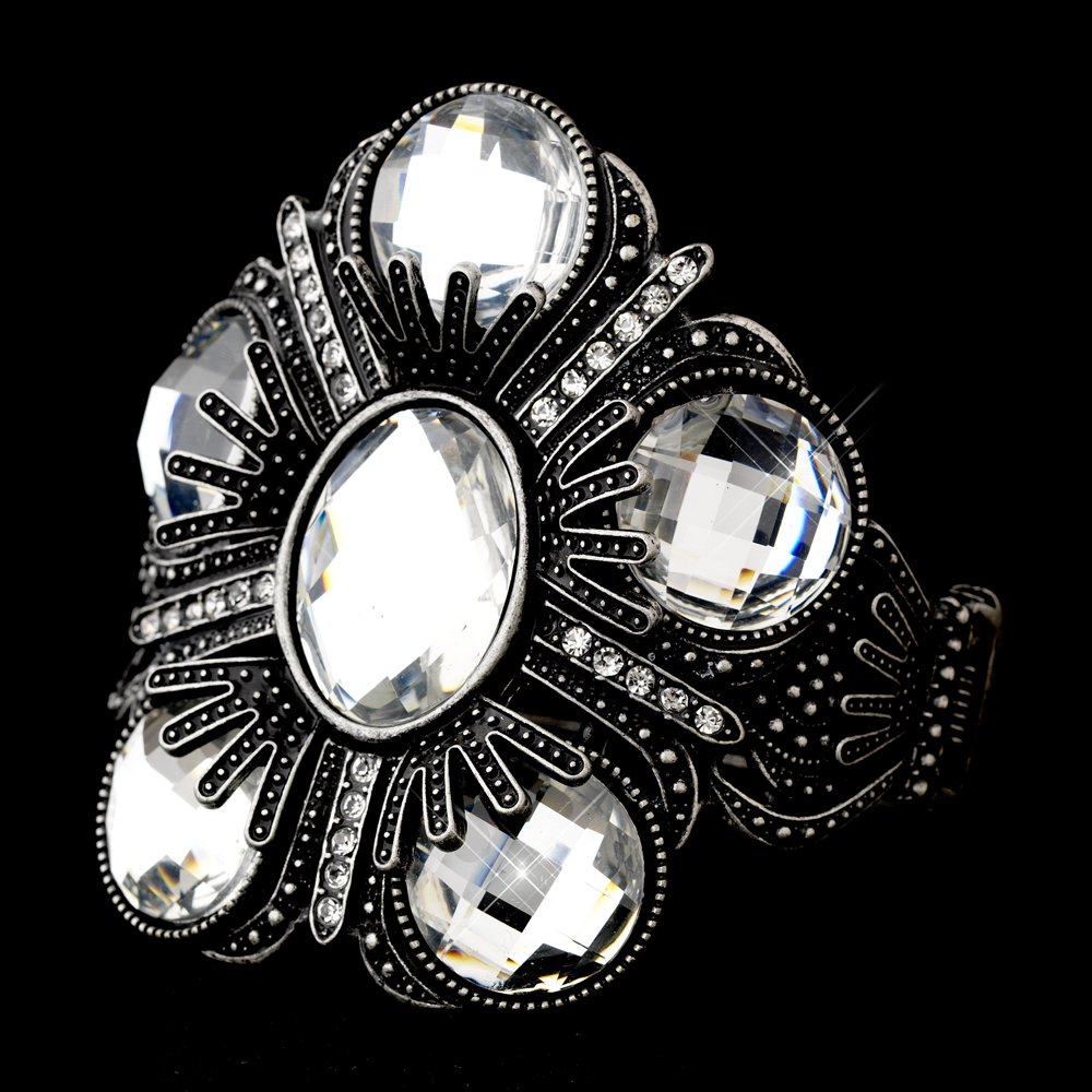 Silver Austrian Crystal Rhinestone Cuff Bracelet