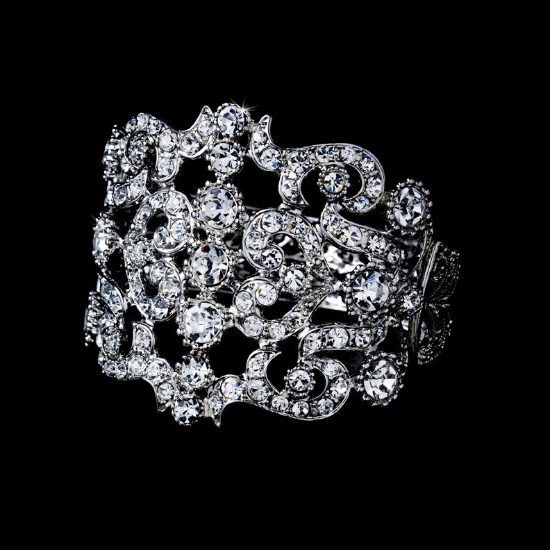 Silver Hearts Rhinestone Crystal Cuff Bracelet