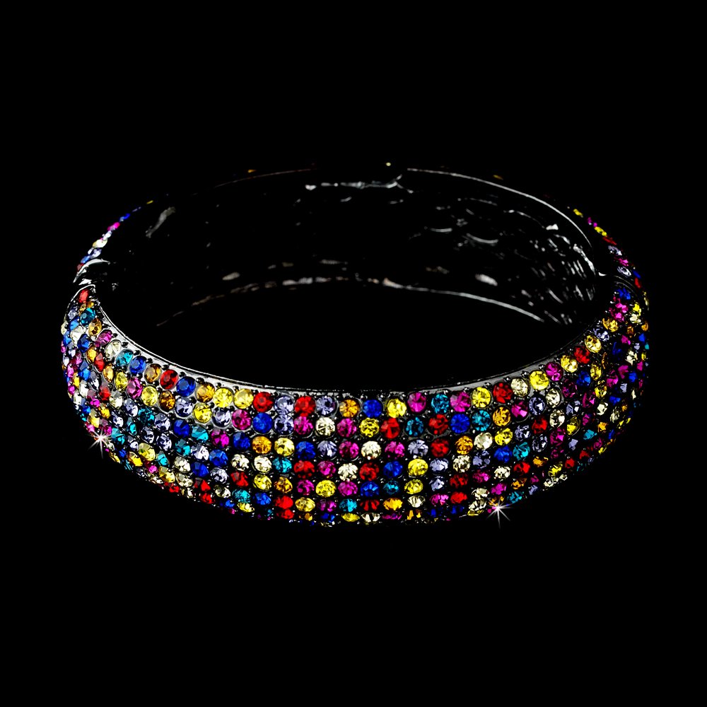 Silver Multi Color Rhinestone Crystal Bangle Bracelet