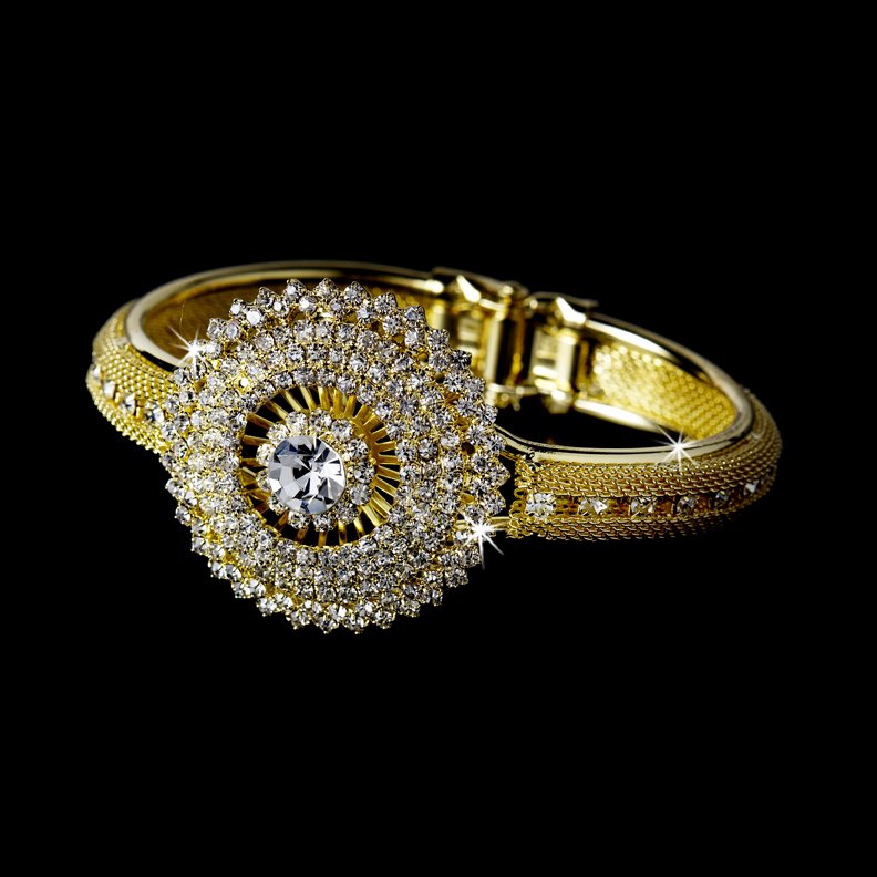 Gold Rhinestone Crystal Mesh Cufff Bracelet