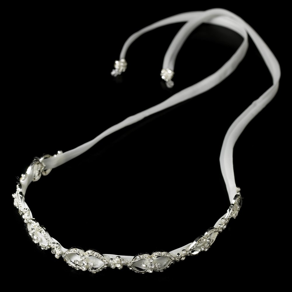 Crystal Vintage White Satin Ribbon Headband Tiara