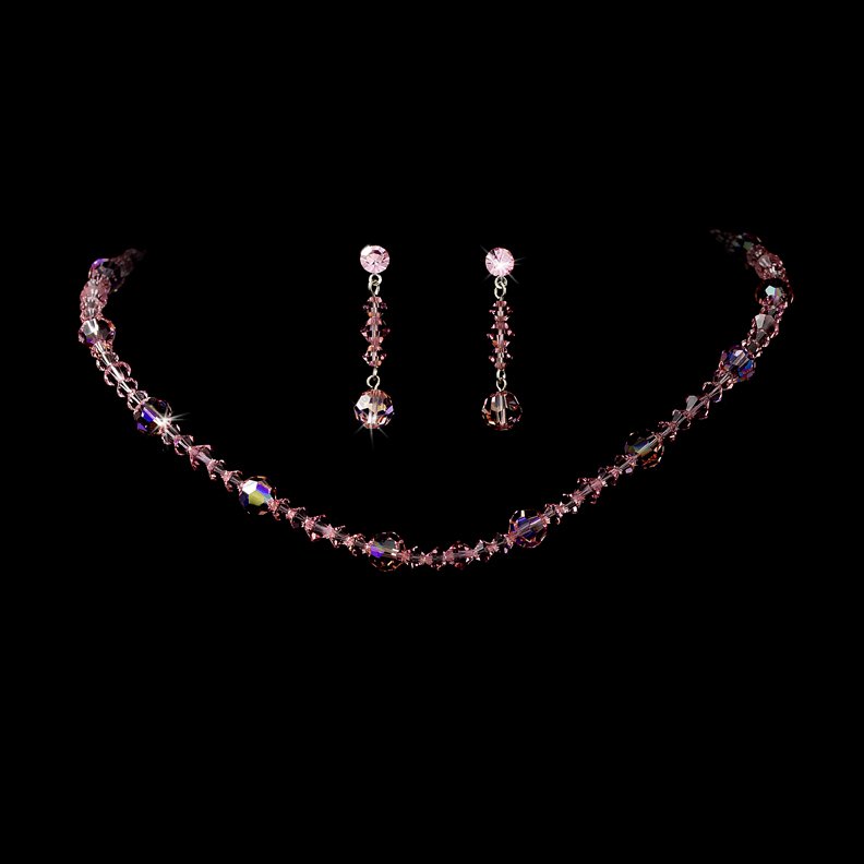Pink Swarovski Crystal Necklace Earring Set