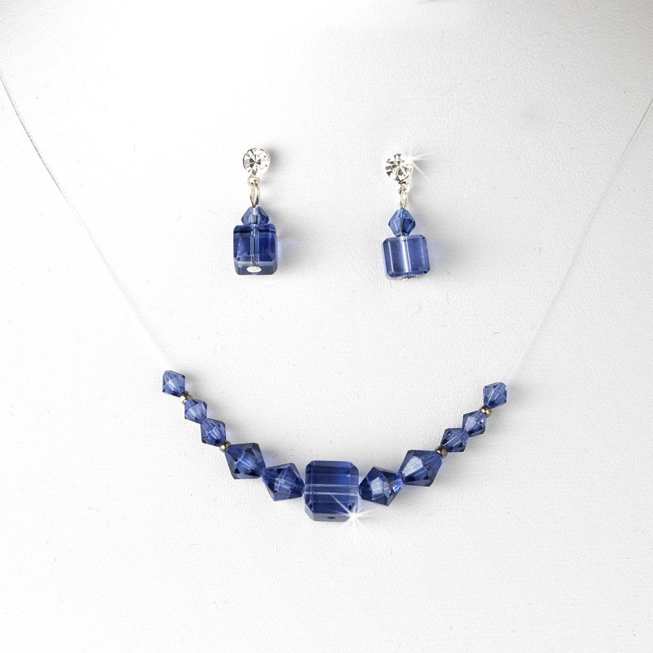 Navy Swarovski Crystal String Necklace Earring Set