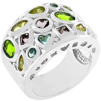 NEW White Gold Silver Multi-Colored CZ Ring