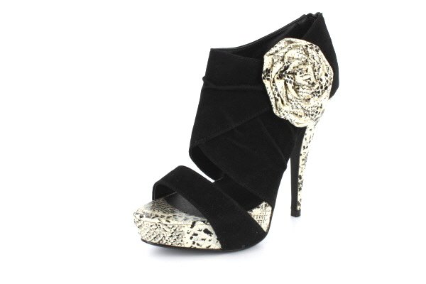 NEW Black Suede Snakeskin Platform High Heels Shoes