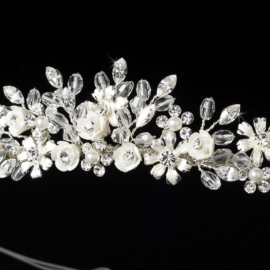 Silver Swarovski Crystal White Flower Bridal Tiara