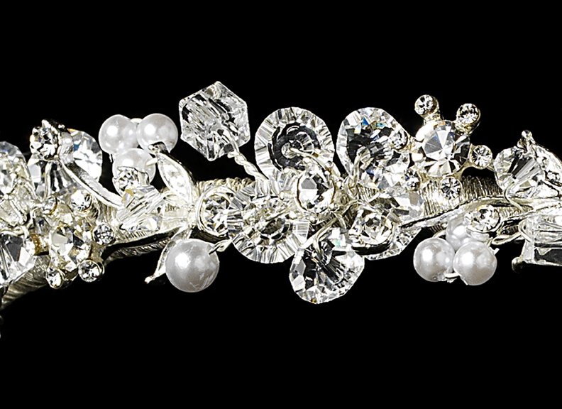 Silver Cube Swarovski Crystal Pearl Bridal Tiara