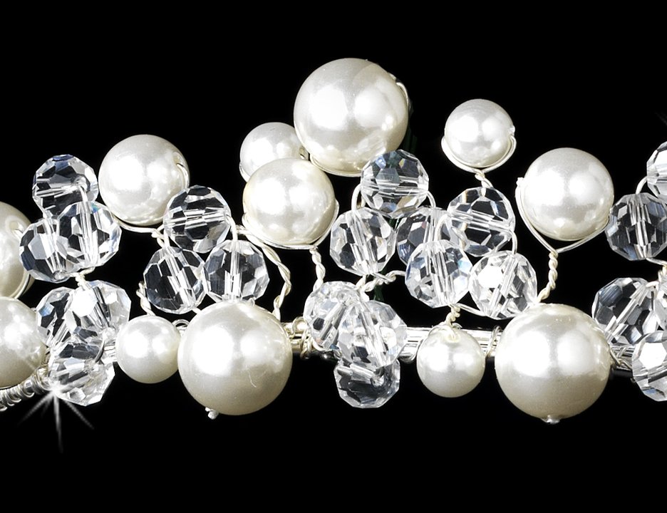 Silver Swarovski Crystal White Pearl Bridal Tiara