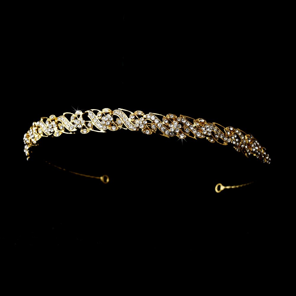 Gold Rhinestone Crystal Swirl Floral Bridal Tiara
