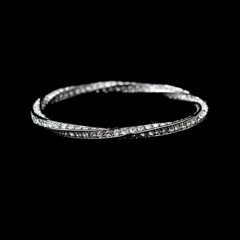 Silver Elegant Rhinestone Crystal Bangle Bracelet