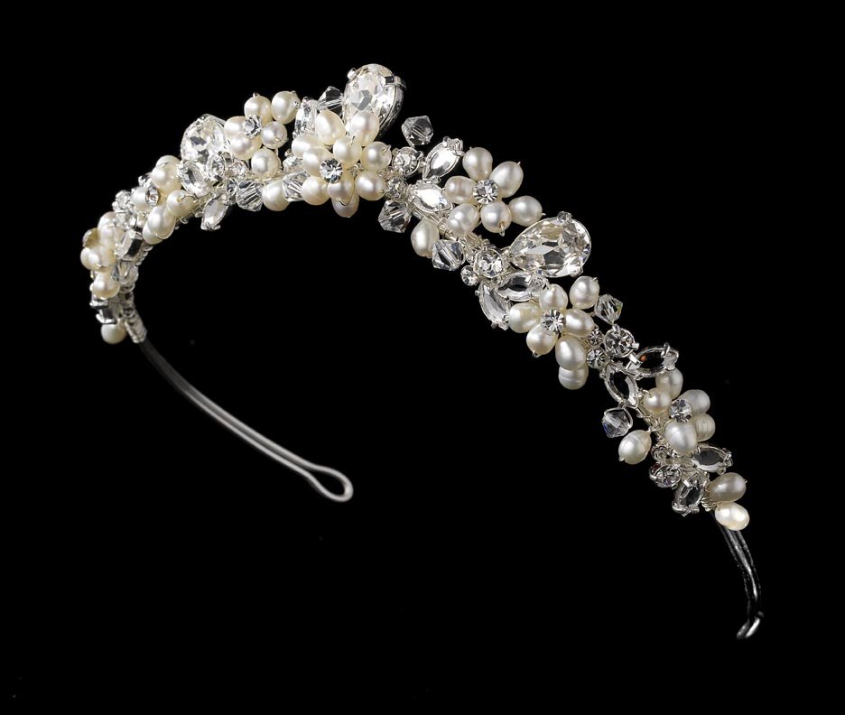 Silver Freshwater Pearl Swarovski Crystal Bridal Tiara