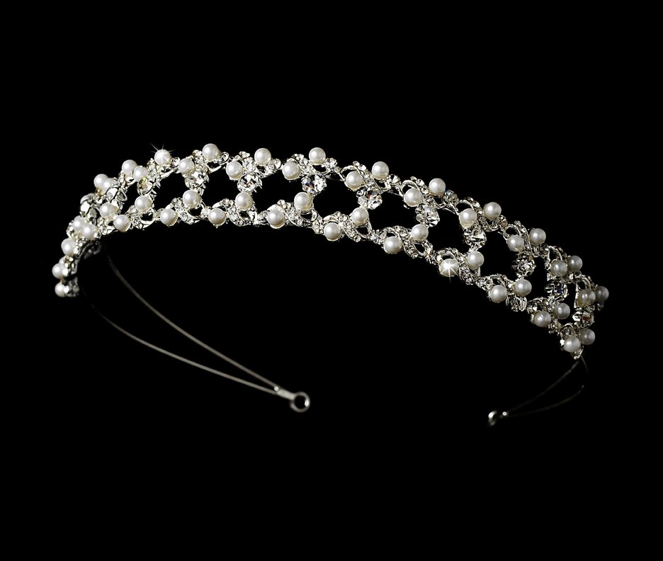 Silver White Pearl Rhinestone Crystal Bridal Tiara