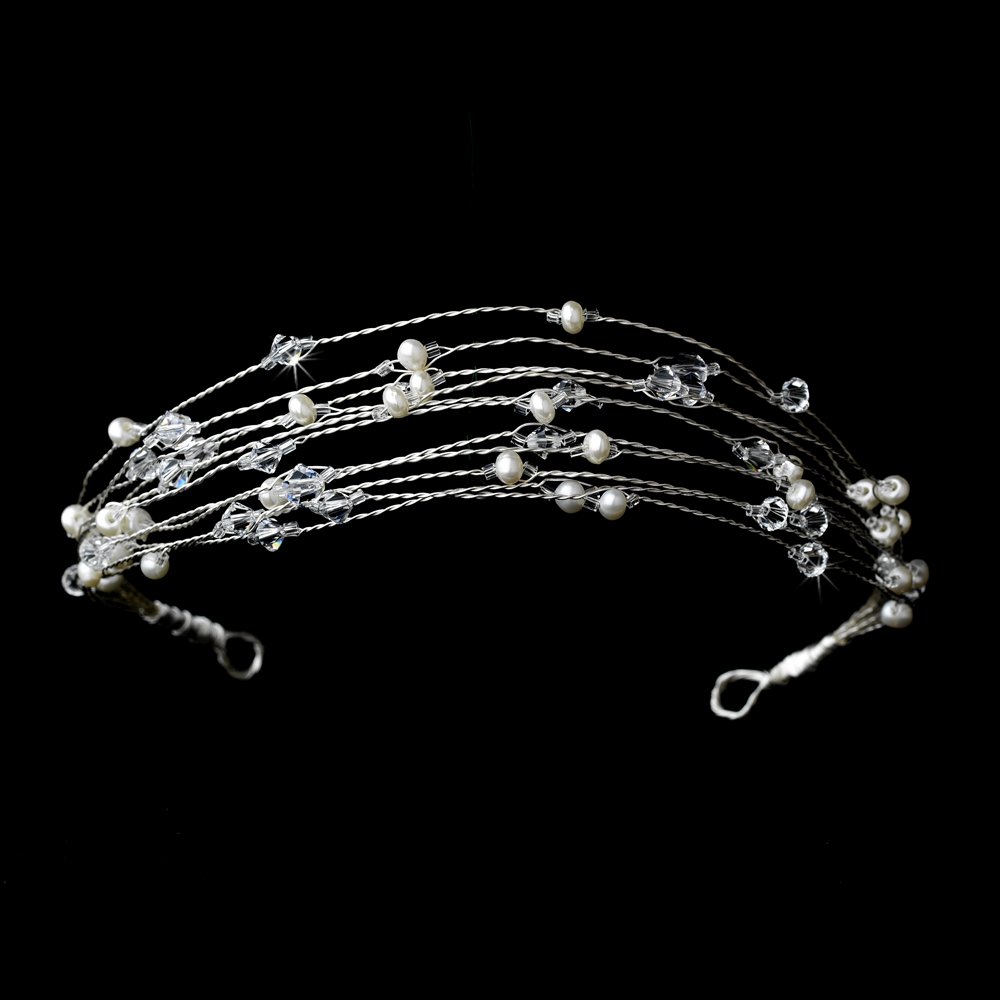 Silver Multi-Strand Pearl Crystal Bridal Bridal Tiara