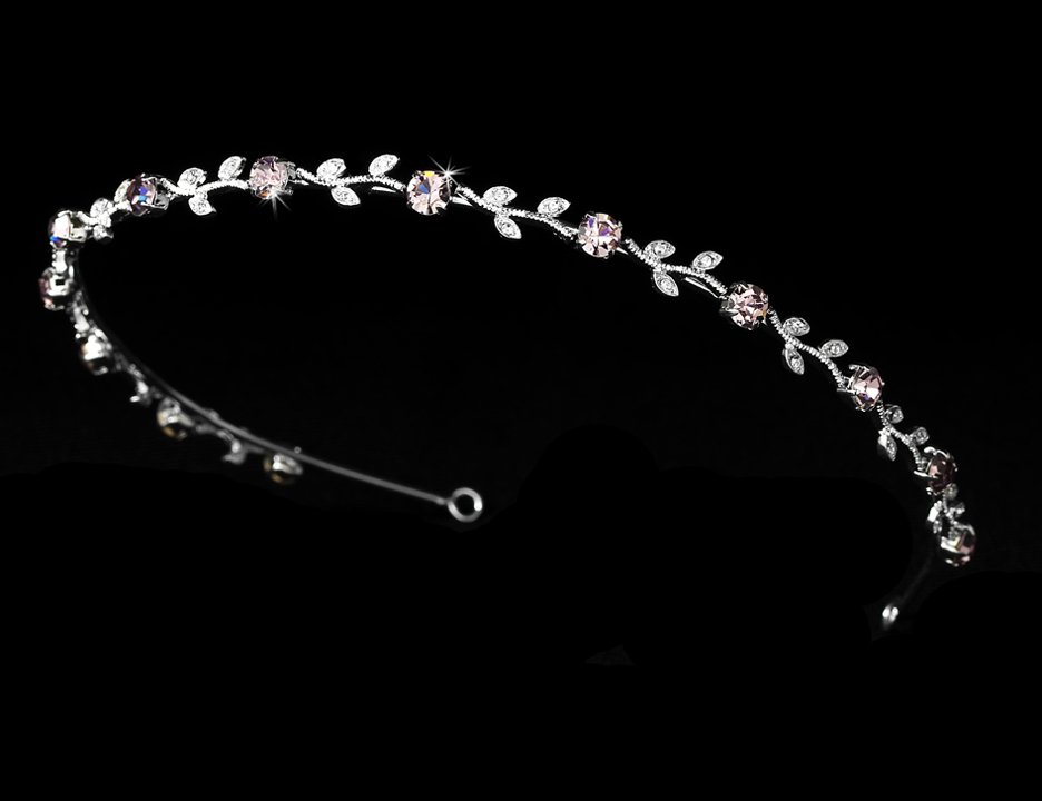 Silver Light Amethyst Rhinestone Floral Bridal Tiara