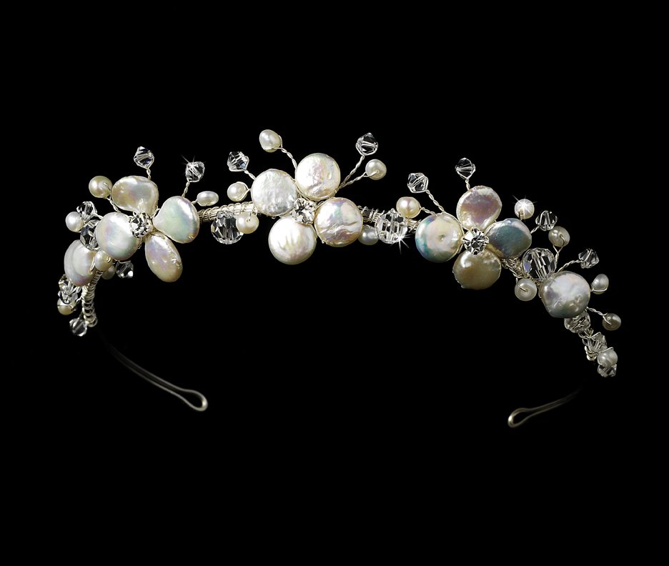 Silver Swarovski Crystal Freshwater Pearl Bridal Tiara