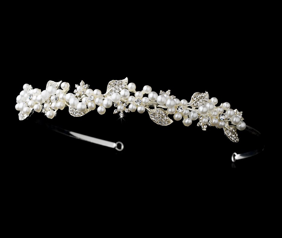 Silver White Pearl Rhinestone Antique Bridal Tiara