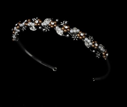 Silver Rum White Pearl Rhinestone Bridal Tiara