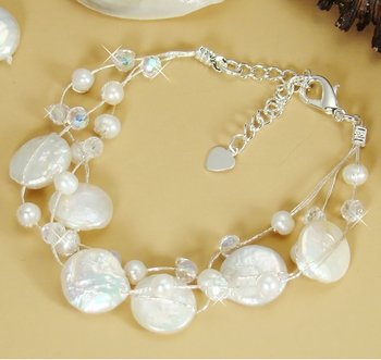 Silver Swarovski Crystal Pearl Beach Bridal Bracelet