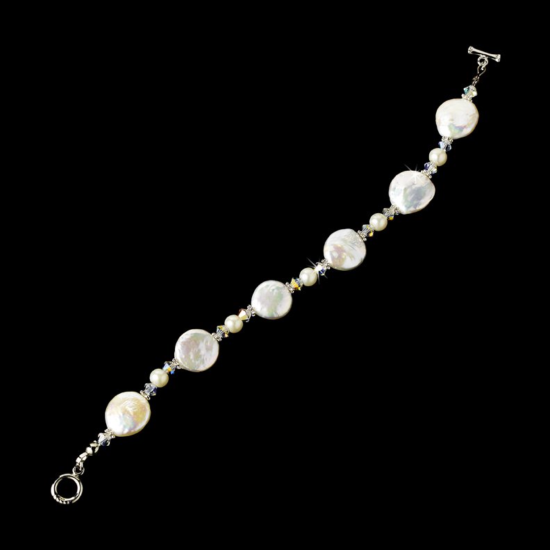 Silver AB Swarovski Crystal Ivory Pearl Bridal Bracelet