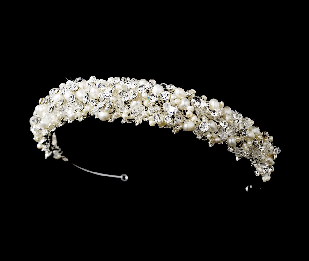 Silver Ivory Pearl Swarovski Crystal Bridal Tiara