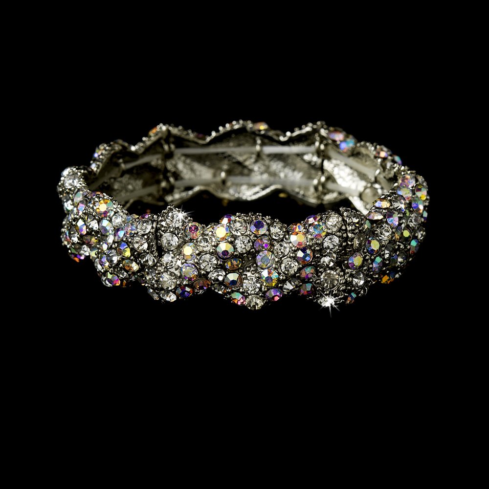 Silver AB Rhinestone Crystal Bridal Stretch Bracelet