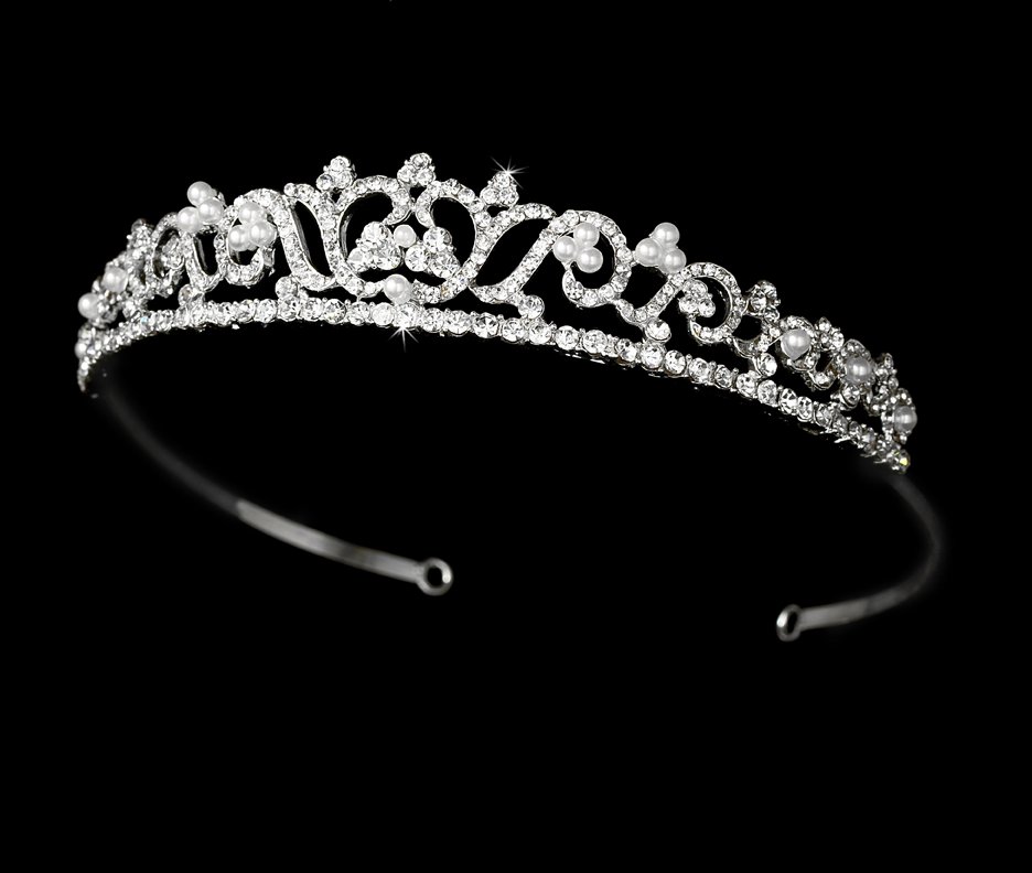 Silver Pearl Rhinestone Crystal Pearl Bridal Tiara