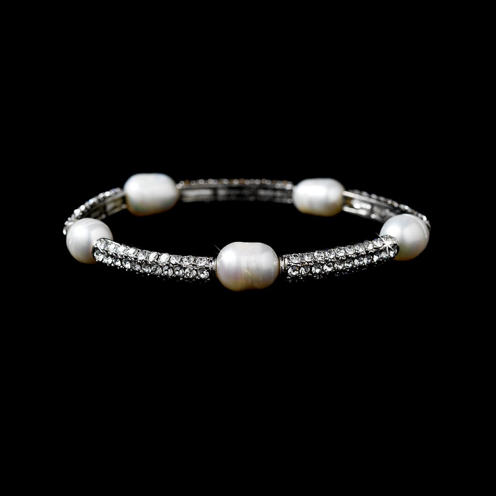 Silver Rhinestone Crystal Ivory Pearl Bridal Bracelet