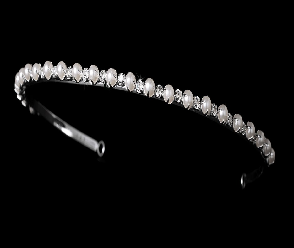 Silver Simple White Pearl Rhinestone Bridal Tiara
